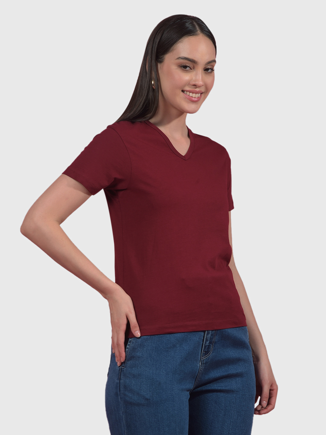 Numero Uno Women Maroon V-Neck T-Shirt